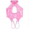YONGHS Womens Shiny Latex Exposed Breasts Nipples Buckled Cutout Long Sleeve Leotard Bodysuit 5# Pink XX-Large view 4
