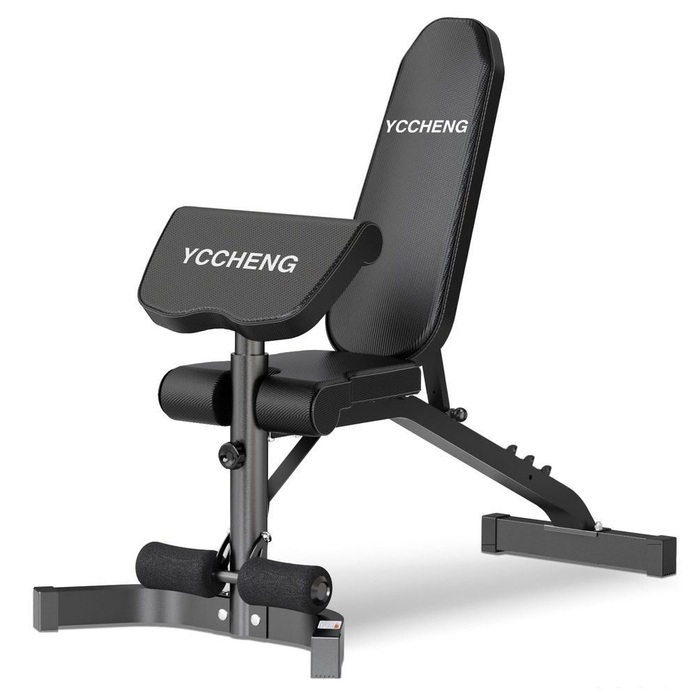 Weight Bench, Muti-functional Strength Training Bench for Full Body Workout Home Gym, Adjustable Sit up Beach, Upright Incline Flat Exercise Bench with Preacher Pad