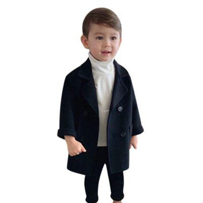 POLG Toddler Baby Girls Classic Jacket Wool Blend Coat Kids Winter Double Breasted Trench Coat Outwear (R-Black, 2 Years)