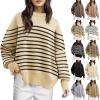 Jielayou Oversized Sweater for Women Trendy Crewneck Batwing Long Sleeve Fall Sweater Plus Size Ribbed Knit Side Slit Pullover Sweaters Casual Droup Shoulder Jumper Tops view 1