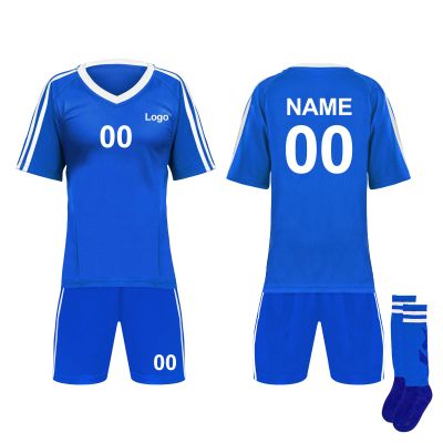 TopTie Custom Soccer Jersey, Shoulder Striped Soccer Shirts, with Jersey, Shorts and Socks-Royal Blue-L