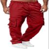 HUNGSON Mens Casual Cargo Pants - Sweatpants Joggers Athletic Trouser Cotton Loose Straight Hiking Pants for Men Red view 1