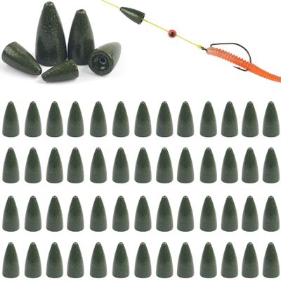Bullet Fishing Weights Sinkers, 50pcs Lead Sinker Worm Weight Bass Fishing Texas Rig Carolina Rigs Slip Sliding Weights Freshwater Saltwater 7g
