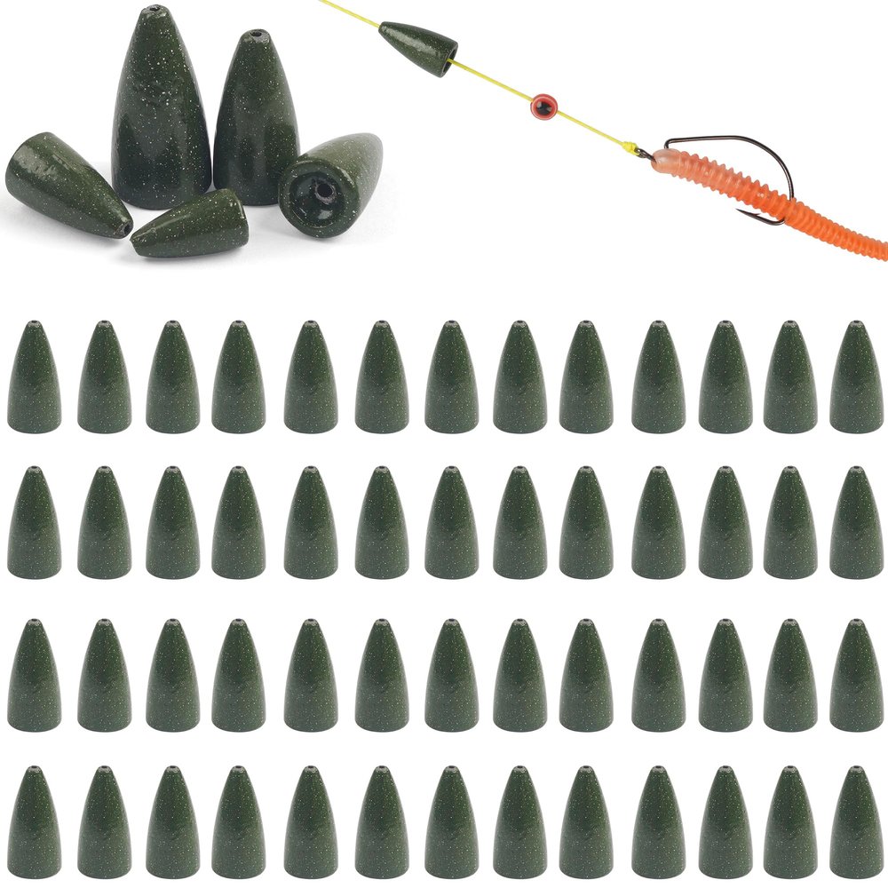 Bullet Fishing Weights Sinkers, 50pcs Lead Sinker Worm Weight Bass Fishing Texas Rig Carolina Rigs Slip Sliding Weights Freshwater Saltwater 7g