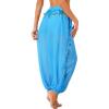 FiwoXam Women's Belly Dance Party Costume Coins Lantern Pants Side Split Sequin Shiny Harem Pants Arabic Halloween Trousers (Blue) view 2
