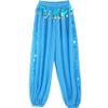 FiwoXam Women's Belly Dance Party Costume Coins Lantern Pants Side Split Sequin Shiny Harem Pants Arabic Halloween Trousers (Blue) view 3