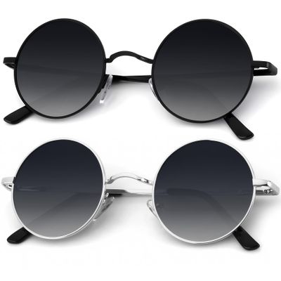 KALIYADI Round Polarized Sunglasses for Men Women Retro Metal Hippie Circle Style Sun Glasses UV Protection (2 Pack) 47mm