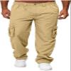 HUNGSON Mens Casual Cargo Pants - Sweatpants Joggers Athletic Trouser Cotton Loose Straight Hiking Pants for Men Light Khaki view 2