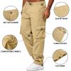 HUNGSON Mens Casual Cargo Pants - Sweatpants Joggers Athletic Trouser Cotton Loose Straight Hiking Pants for Men Light Khaki view 3