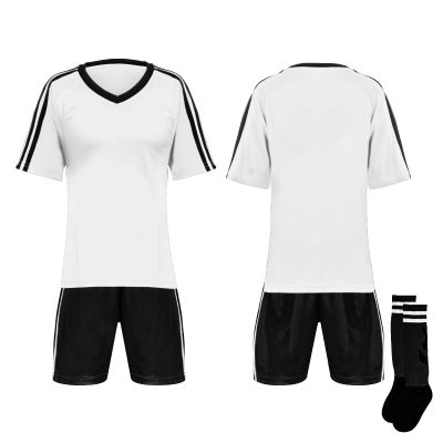 TOPTIE Soccer Jersey, Shoulder Striped Soccer Shirts, with Jersey, Shorts and Socks-White/Black-4T