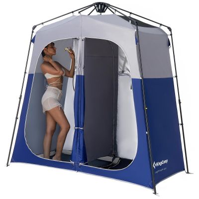 KingCamp Instant Shower Tent, Portable Superior Stable Privacy Shelter, 2 Large Rooms Outdoor Toilet Tent with Floor for Beach, Camping & Hiking, Setup in Under 60s