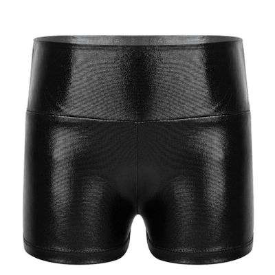 iiniim Girls Metallic High Waist Boy Cut Gymnastic Dance Shorts Cheer Dancing Booty Shorts for Sports or Performance Black 12