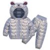 Winter Down Coat for Kids Baby Boys Girls Light Puffer Padded Jacket Bear Hooded Coat Outerwear+Pants (Grey, 4-5 Years) view 1