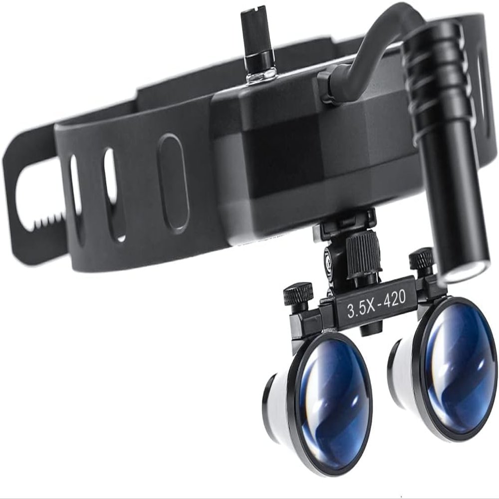 BONEW-Oral 5W Ultra-Light Cordless Adjustable Headband Head Lamp DY-005 with Magnifying Loupes (3.5X)