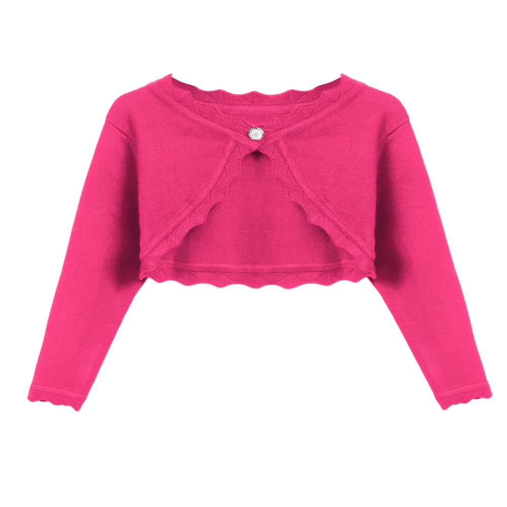 Arshiner Girls Long Sleeve Bolero Cardigan Button Closure Knitted Shrug Cropped Sweaters Tops Rose Red