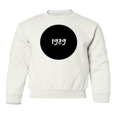 Vinyl-like Circle Awesome Design 1989 Youth Crewneck Sweatshirt (White, Youth Large)