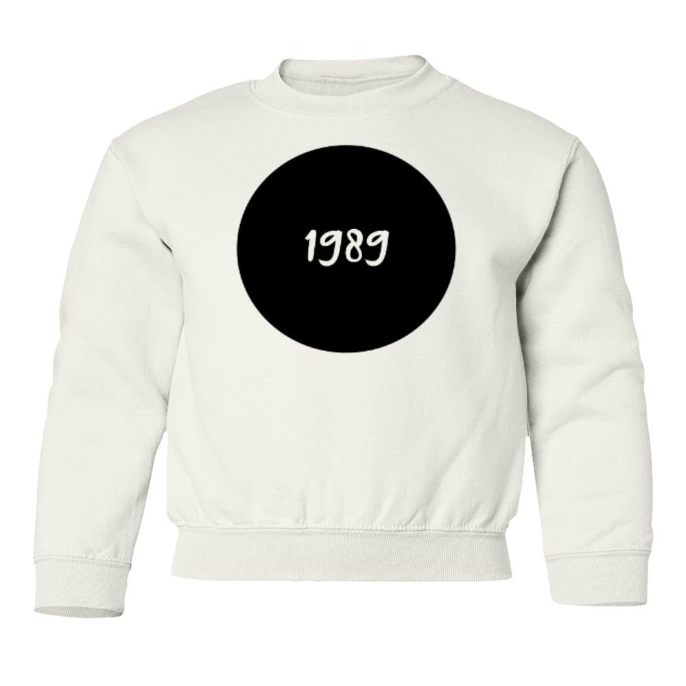Vinyl-like Circle Awesome Design 1989 Youth Crewneck Sweatshirt (White, Youth Large)