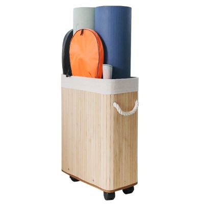 ViolaDresses Yoga Mat Holder Bamboo Wood Yoga Mat Holder with Wheels Cart, Removable Home Storage Racks for Foam Roller, Save Space Sports Accessaries Organizer (Color : Wood Color)