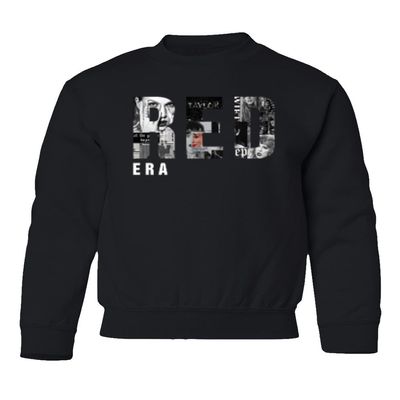 superhotapparel Awesome Design Red Collage Era Youth Crewneck Sweatshirt (Black, Youth Medium)