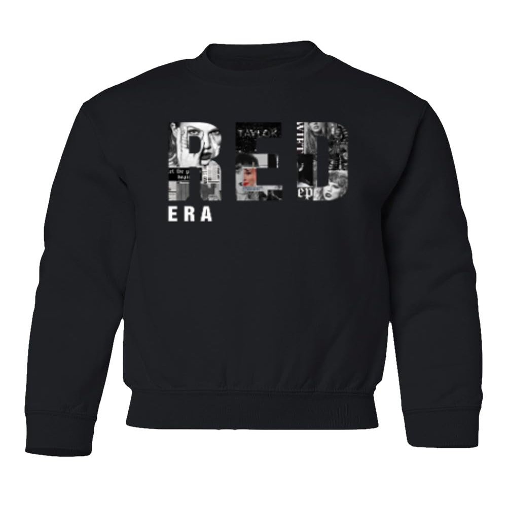 superhotapparel Awesome Design Red Collage Era Youth Crewneck Sweatshirt (Black, Youth Medium)