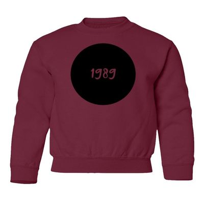 Vinyl-like Circle Awesome Design 1989 Youth Crewneck Sweatshirt (Maroon, Youth X-Large)