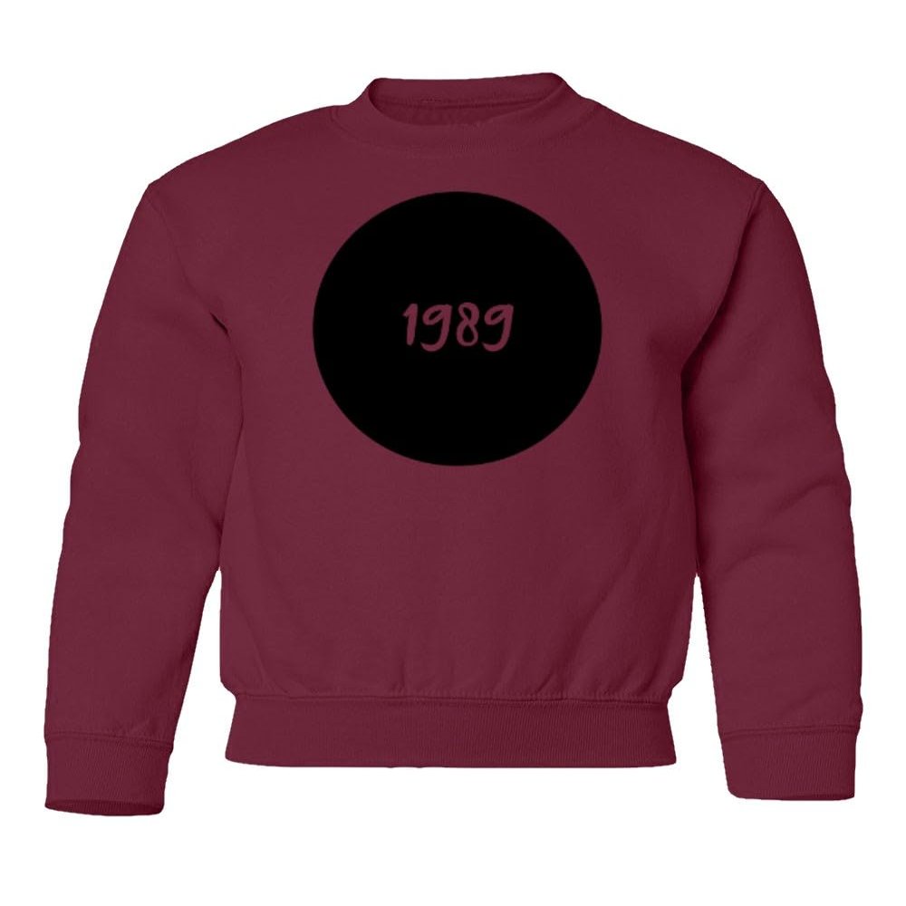 Vinyl-like Circle Awesome Design 1989 Youth Crewneck Sweatshirt (Maroon, Youth X-Large)
