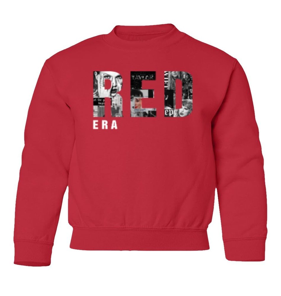 superhotapparel Awesome Design Red Collage Era Youth Crewneck Sweatshirt (Red, Youth Small)