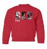 superhotapparel Awesome Design Red Collage Era Youth Crewneck Sweatshirt (Red, Youth Small) view 1