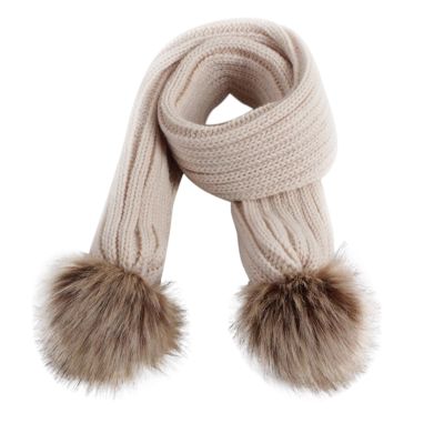 HGps8w Women Girls Knitted Scarf with Cute Pompom, Winter Warm Chunky Knit Scarf for Kids