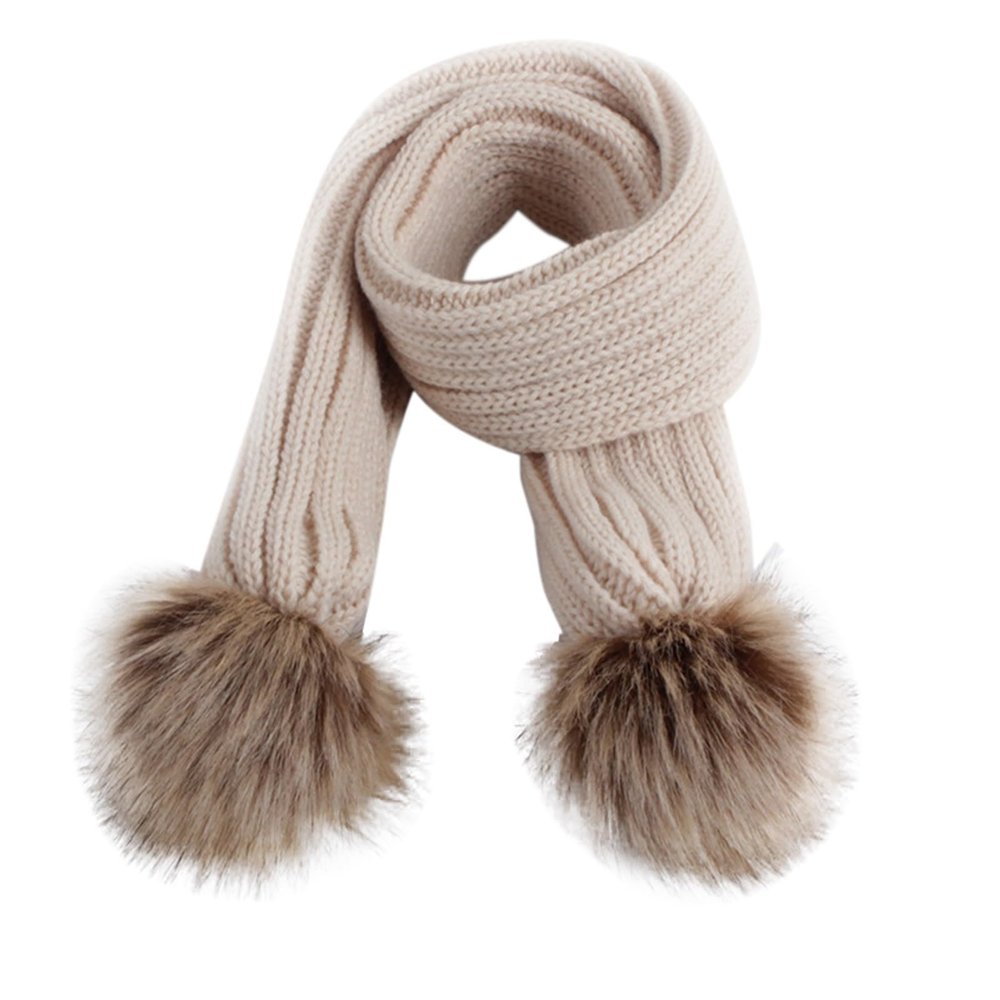 HGps8w Women Girls Knitted Scarf with Cute Pompom, Winter Warm Chunky Knit Scarf for Kids