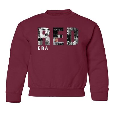 superhotapparel Awesome Design Red Collage Era Youth Crewneck Sweatshirt (Maroon, Youth Large)