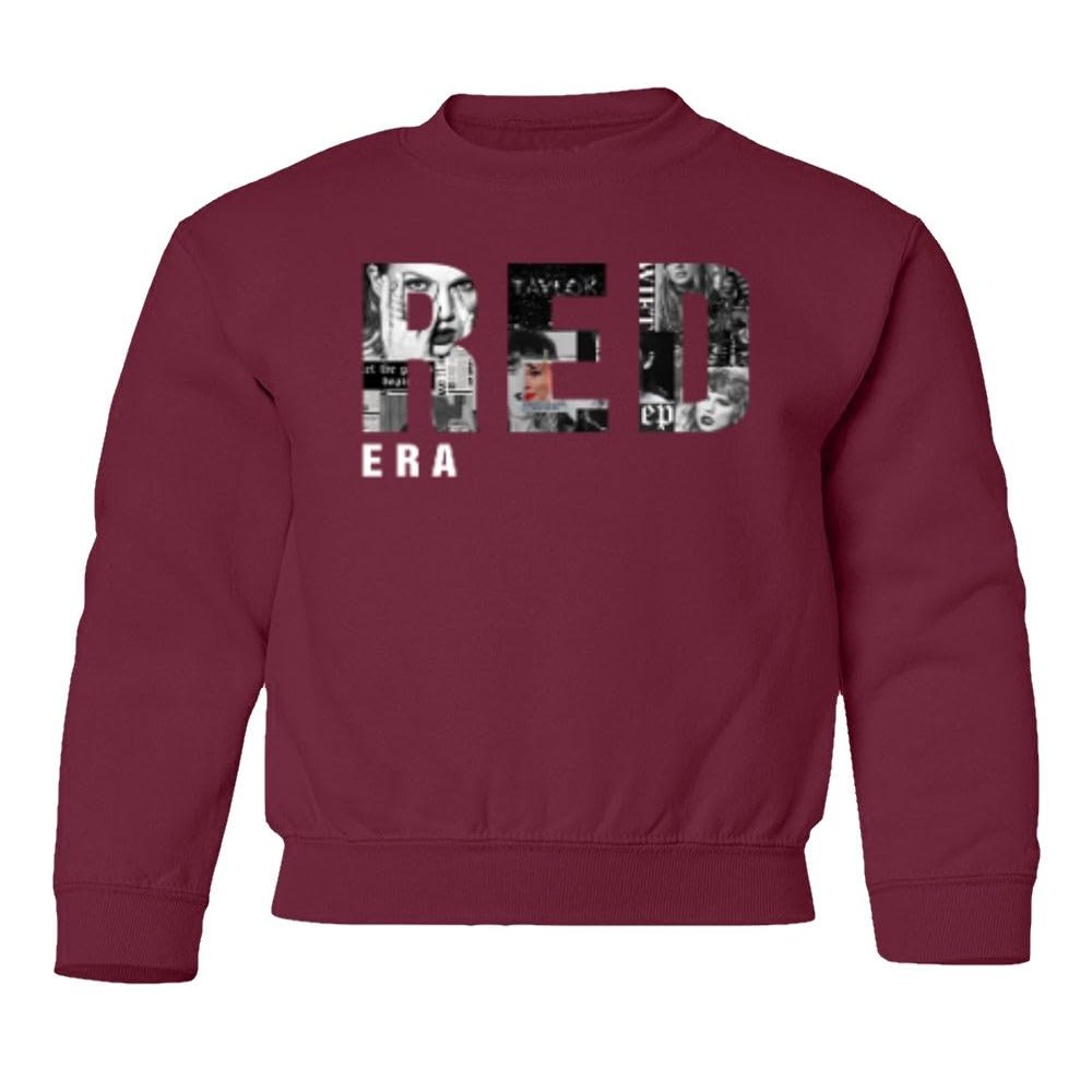 superhotapparel Awesome Design Red Collage Era Youth Crewneck Sweatshirt (Maroon, Youth Large)