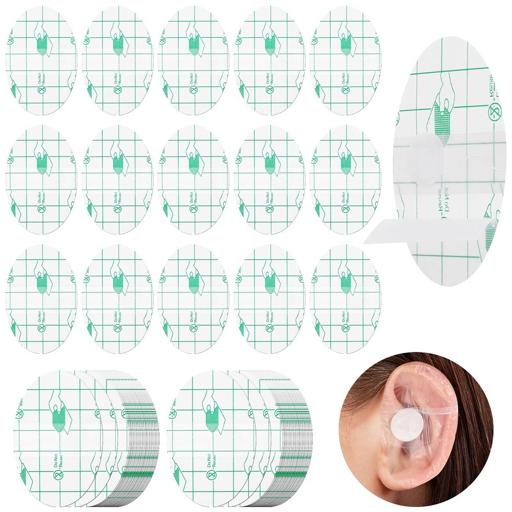 60 Ear Covers - Waterproof Stickers for Swimming, Snorkeling and More with Cotton Ear Plugs