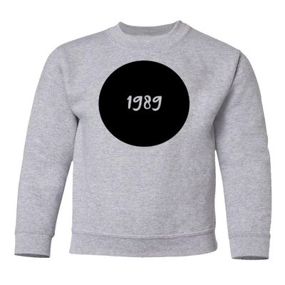 Vinyl-like Circle Awesome Design 1989 Youth Crewneck Sweatshirt (Ash, Youth Medium)