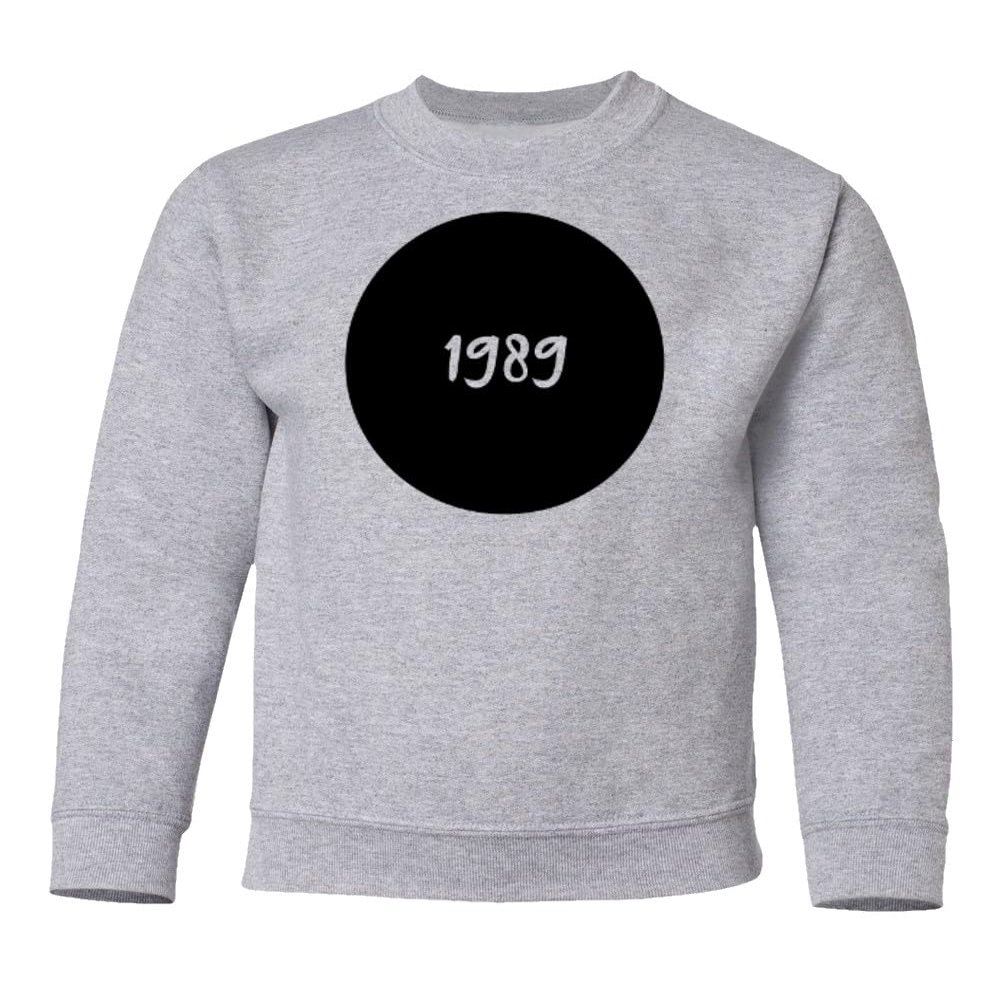 Vinyl-like Circle Awesome Design 1989 Youth Crewneck Sweatshirt (Ash, Youth Medium)