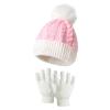 HGps8w 2 Pcs Kids Knitted Hat Gloves Set, Winter Warm Boys Girls Cable Knit Cute Pompom Beanie Thermal Sets view 1