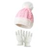 HGps8w 2 Pcs Kids Knitted Hat Gloves Set, Winter Warm Boys Girls Cable Knit Cute Pompom Beanie Thermal Sets view 3