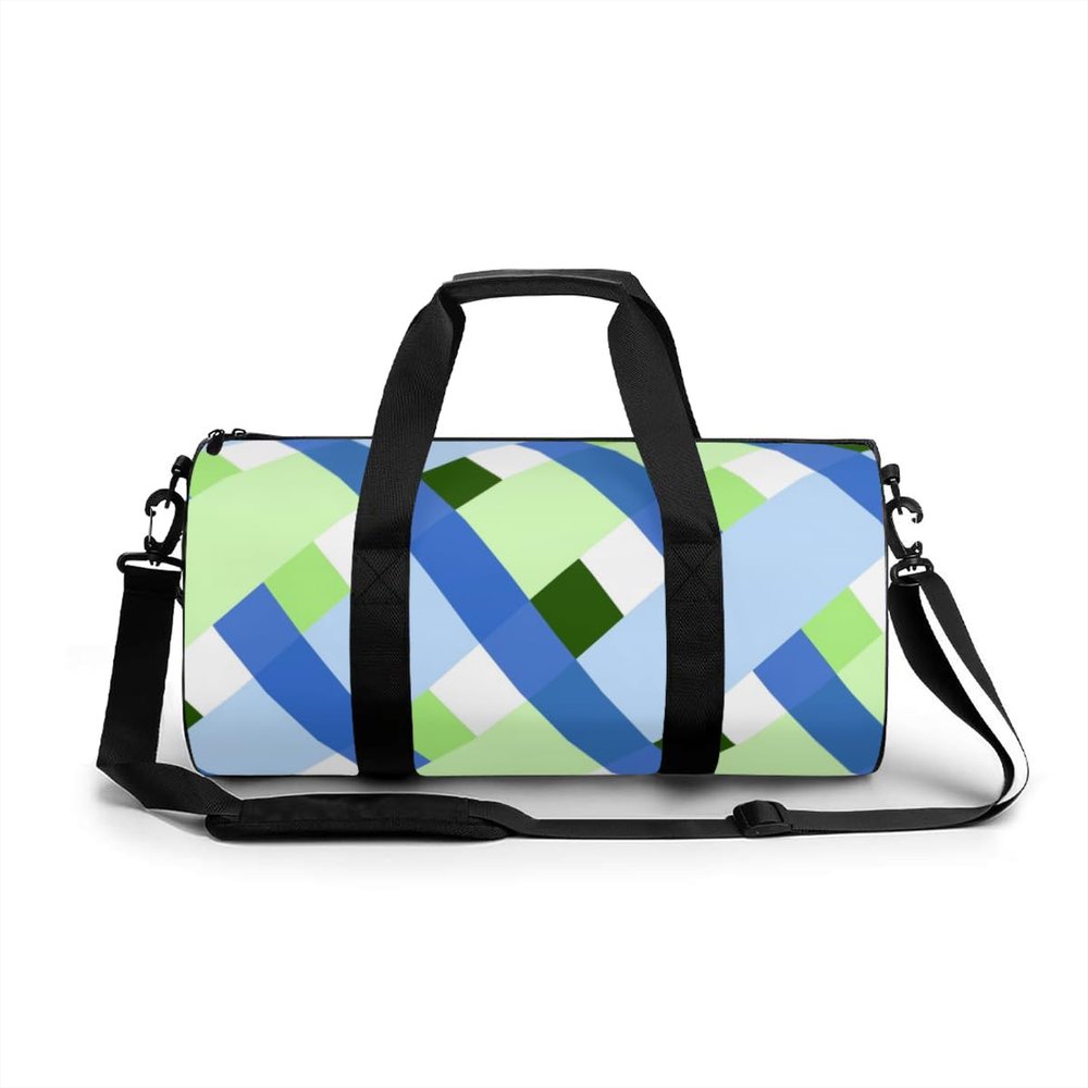 Blue-green check Fitness Bag Sports Bag Men's Outdoor Sports Bag Women's Fitness Sports Bag Suitable for sports fitness, swimming, yoga, travel