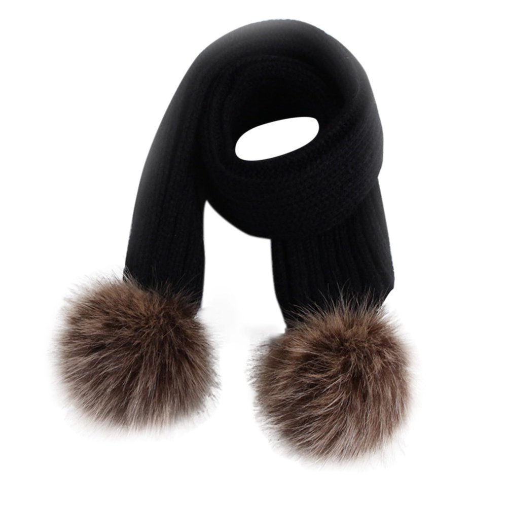 HGps8w Women Girls Knitted Scarf with Cute Pompom, Winter Warm Chunky Knit Scarf for Kids