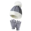 HGps8w 2 Pcs Kids Knitted Hat Gloves Set, Winter Warm Boys Girls Cable Knit Cute Pompom Beanie Thermal Sets view 1