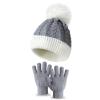 HGps8w 2 Pcs Kids Knitted Hat Gloves Set, Winter Warm Boys Girls Cable Knit Cute Pompom Beanie Thermal Sets view 3