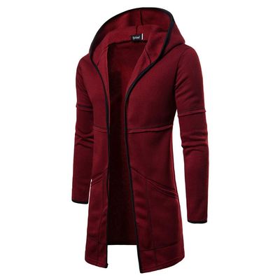 ZYXTIM Men's Cardigan Hoodies Sweatshirts Sweaters Slim Fit Open Front Drape Longline Hooded Fall Winter Coat Thermal Casual Outwears Wine Red