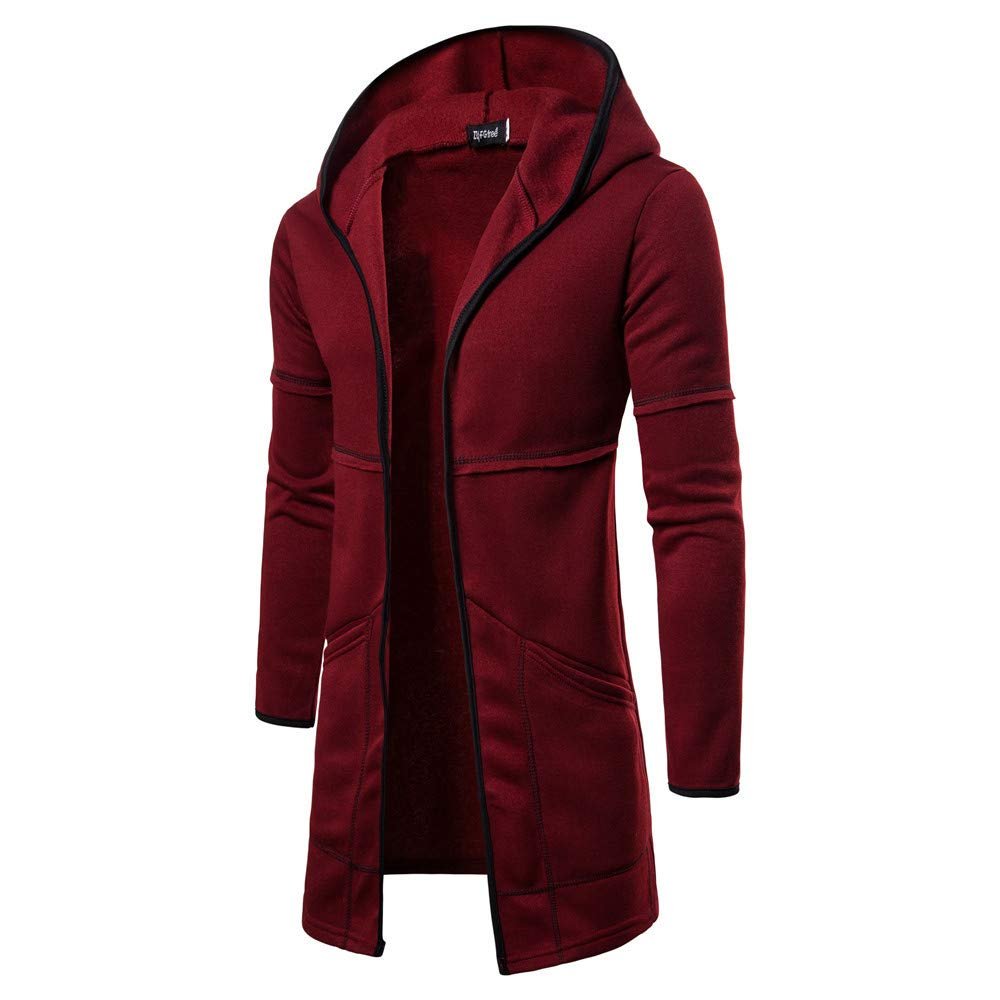 ZYXTIM Men's Cardigan Hoodies Sweatshirts Sweaters Slim Fit Open Front Drape Longline Hooded Fall Winter Coat Thermal Casual Outwears Wine Red