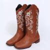 Ladmiple Cowgirl Boots Wide Calf Brown Women's Embroidered Western Cowboy Boots Knee High Stitching Almond Medium Heel Chunky Heel Pointed Toe Fashion Retro Classic Boot Pull-On view 2