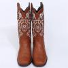 Ladmiple Cowgirl Boots Wide Calf Brown Women's Embroidered Western Cowboy Boots Knee High Stitching Almond Medium Heel Chunky Heel Pointed Toe Fashion Retro Classic Boot Pull-On view 3