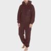 ZYXTIM Mens Oversized Onesies Winter Fleece Hooded Jumpsuits Tracksuit Full Zip Thermal Lined Pajamas Playsuit Overall Romper Brown view 2
