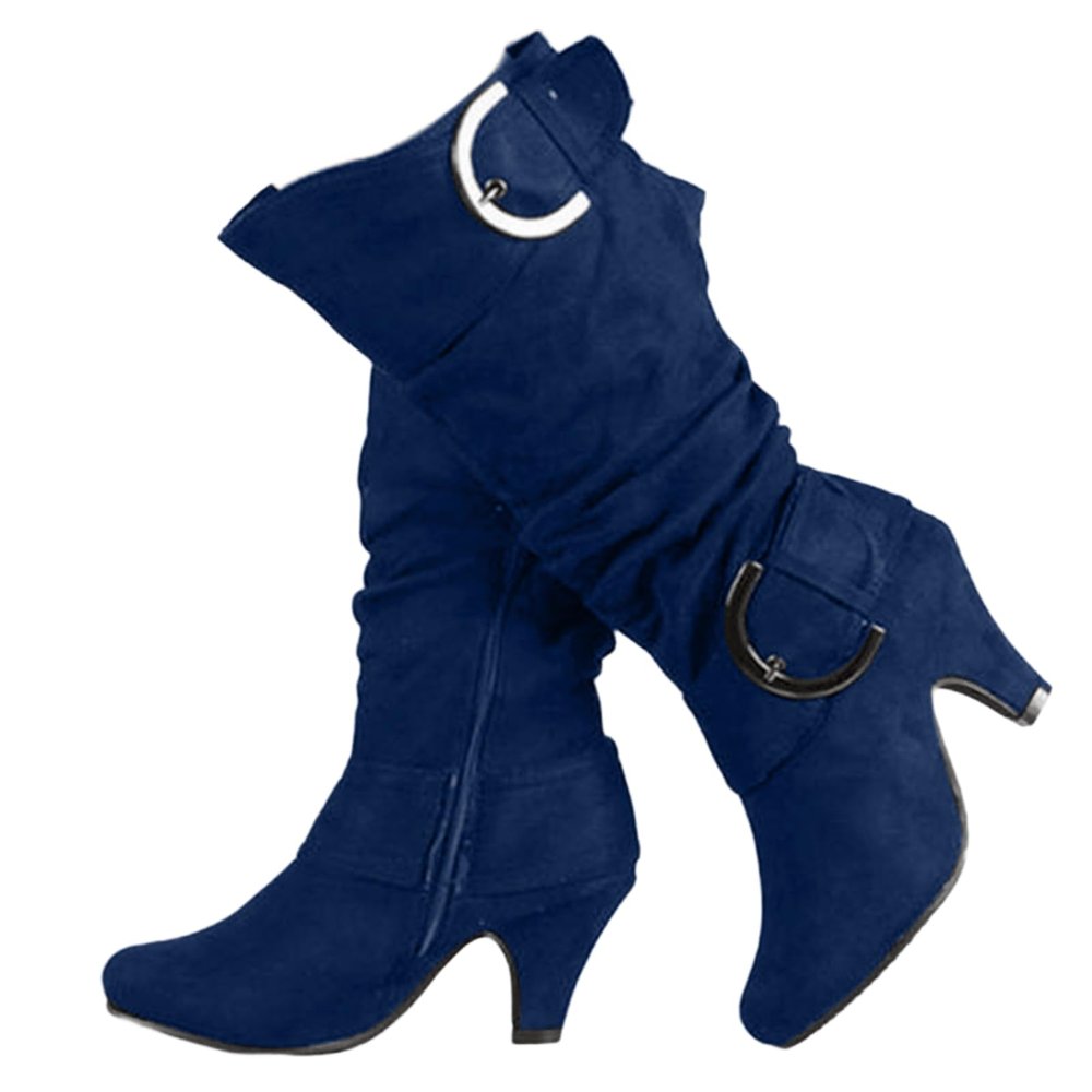 Ladmiple Cowboy Boots For Women Square Toe Red Knee High Boots for Women Pointed Toe Sexy Cone Heel Boots with Side Zipper Fashion Elegant Cowboy Boots for Fall Winter Spring 2023
