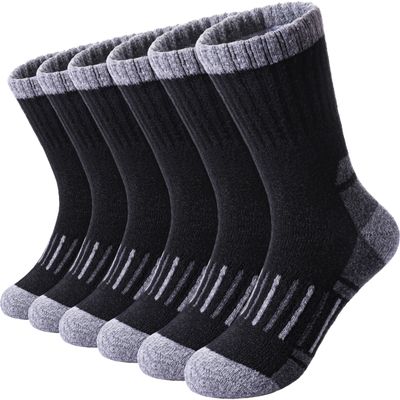 LINEMIN Kids Merino Wool Hiking Socks Toddlers Boys Girls Winter Warm Thick Thermal Boot Cushion Crew Socks 6 Pairs (4-7 Years, Black Wool Hiking Socks)
