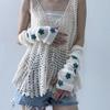 Eominve Y2K Women Teens Knitted Arm Warmers Japanese Harajuke Cosplay Star Lolita Cute Fingerless Mittens Thumb Hole Gloves (White) view 2