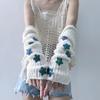 Eominve Y2K Women Teens Knitted Arm Warmers Japanese Harajuke Cosplay Star Lolita Cute Fingerless Mittens Thumb Hole Gloves (White) view 3